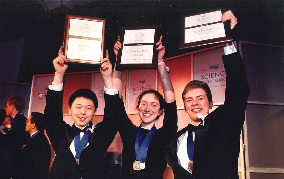 Intel STS 2000 top three winners, including Feng Zhang (left).