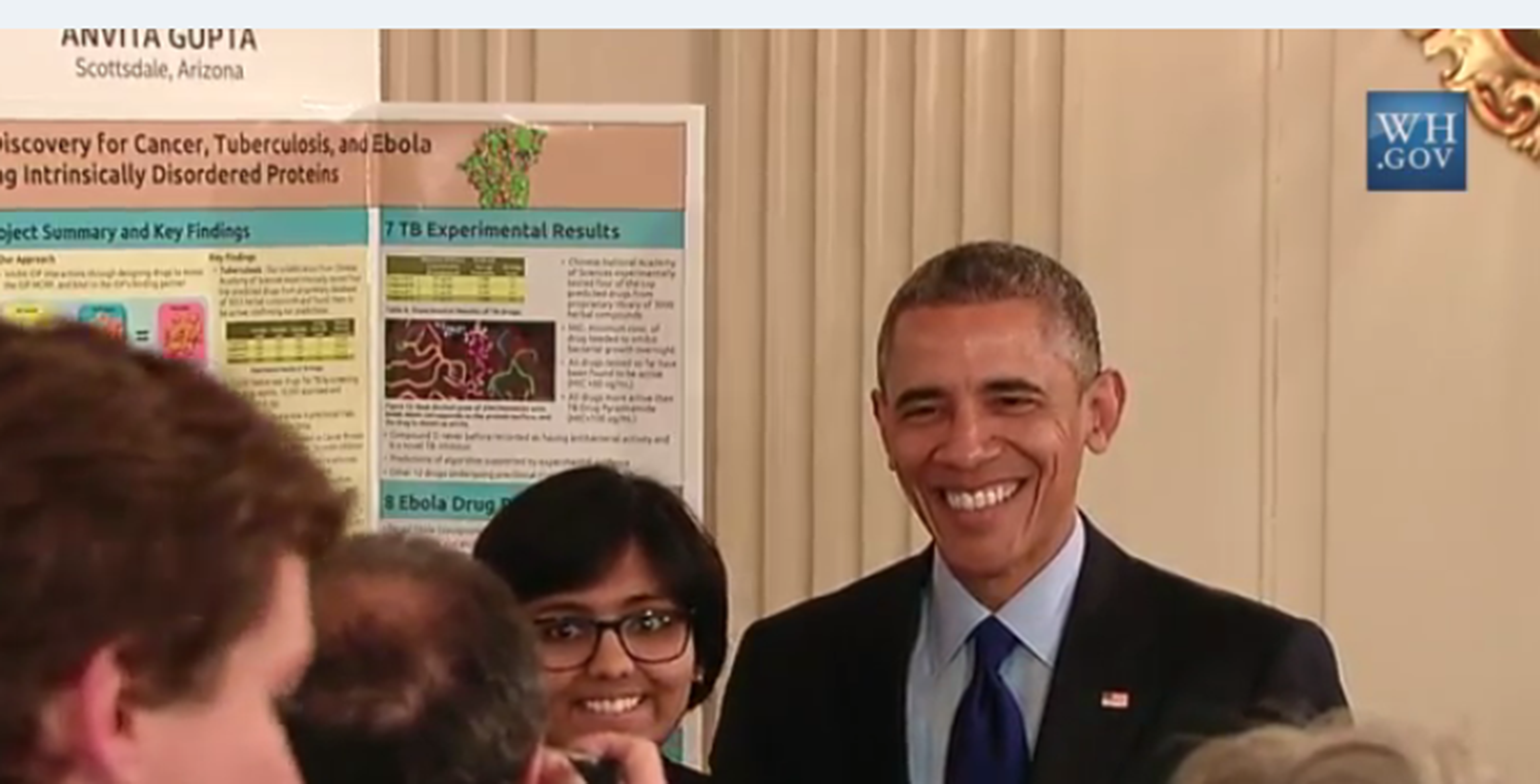 Anvita Gupta, Intel ISEF 2013 and Intel STS 2015 award winner, impressed President Obama with her research and creation of a computer program that can identify new drugs.