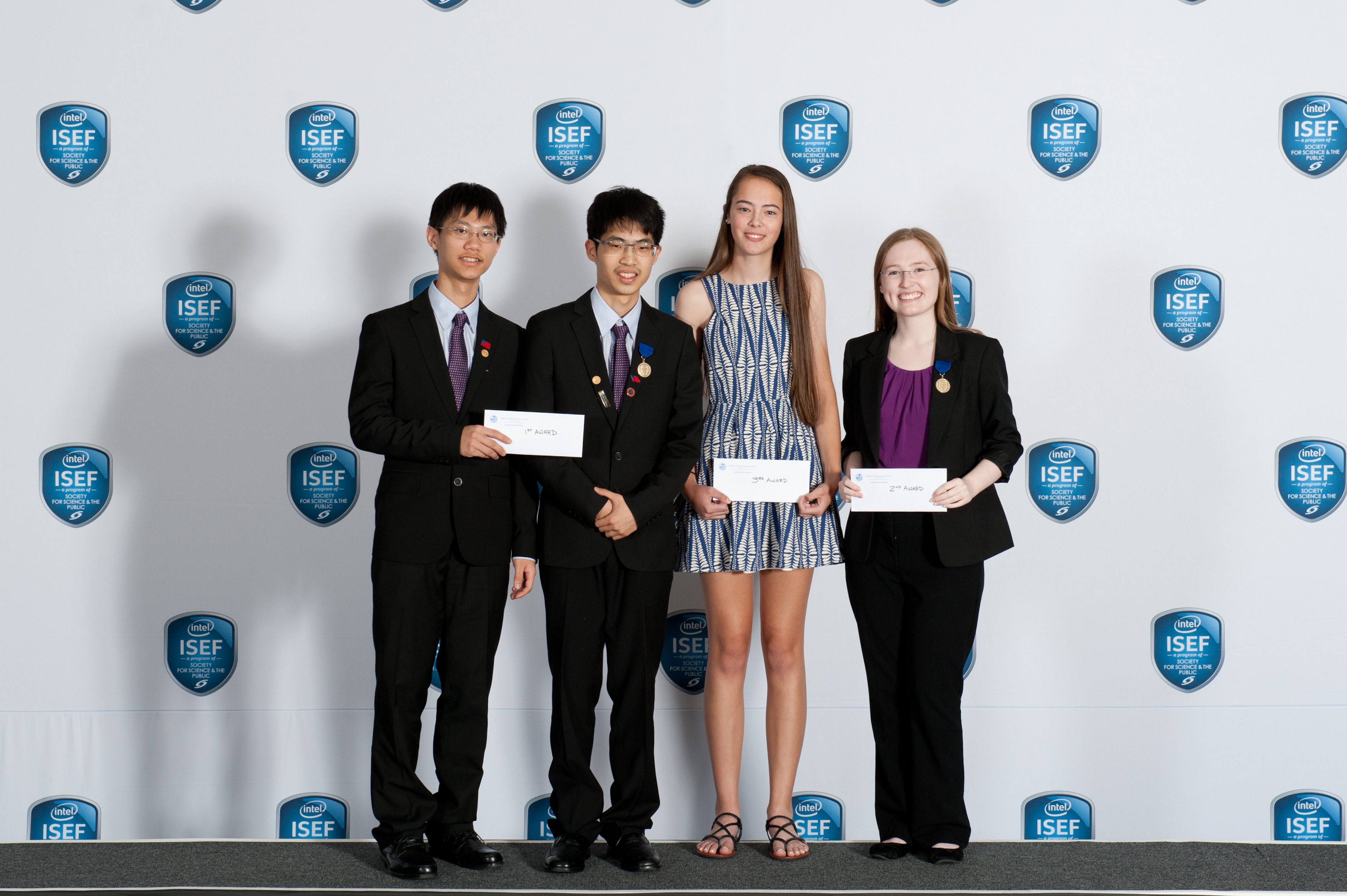 AMS award winners from Intel ISEF 2016, including Stephanie Shi-Ning Mui, Ekaterina Lebedeva, Phuong Anh Tran, Muhammad Ugur oglu Abdulla, Pei-Hsuan Chang, Qingxuan Jiang, Osvaldo J. Pagan, and Dariannette Valentin.