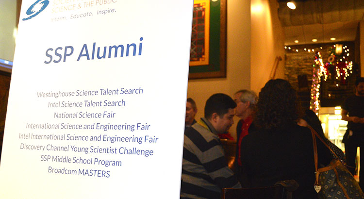 Society alumni gathered to share drinks, food, and memories of when they competed in the Society's programs.