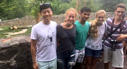 Michael Lee, Erin Smith, Karthik Yegnesh, Camille Miles, and Tassilo Schwarz saw a panda on their visit.