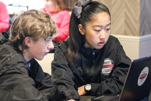 Emily Tianshi (right) worked with her team on the Raspberry Pi challenge at Broadcom MASTERS 2017.