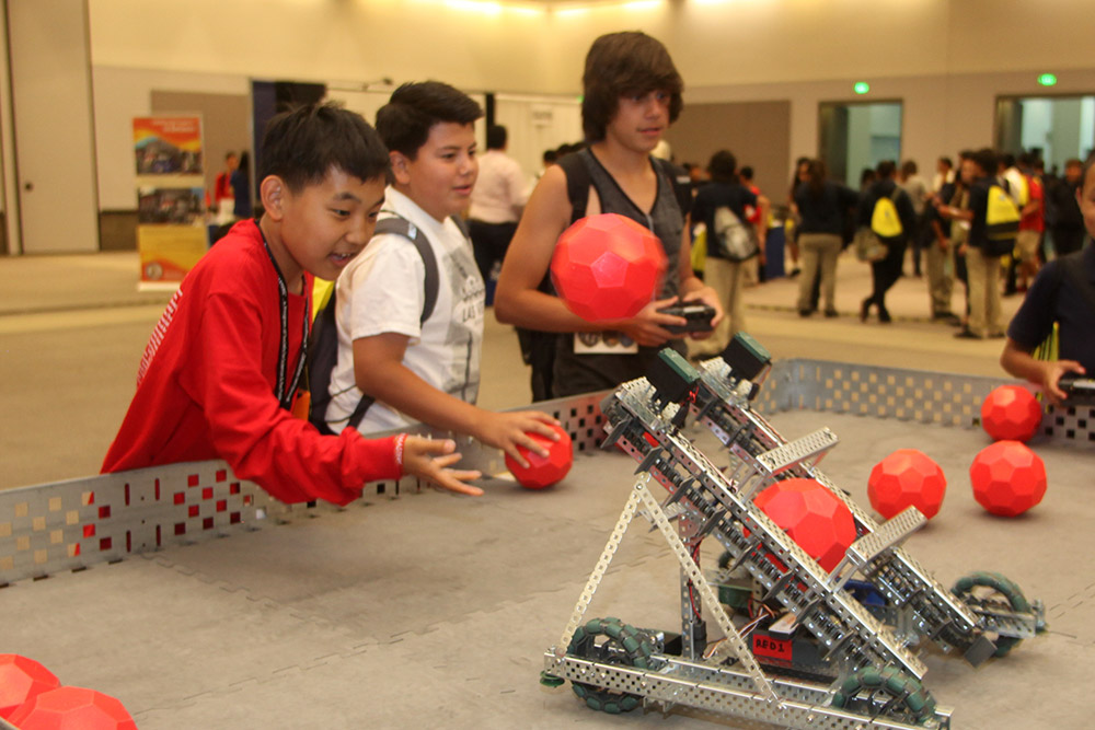 Delegates got to play with VEX Robotics robots in the Expo hall.