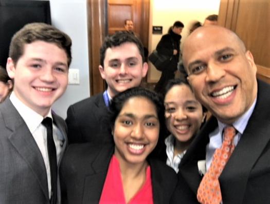 Indrani with her state Senator, Cory Booker, and fellow finalists on Hill Day