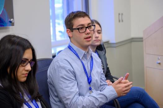 Finalist Justin Schiavo asks a question of NIH director, Francis Collins