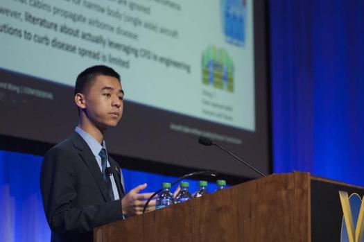 Raymond Wang speaks at the 2015 Society of Experimental Test Pilots symposium. He attended this year's symposium as well.