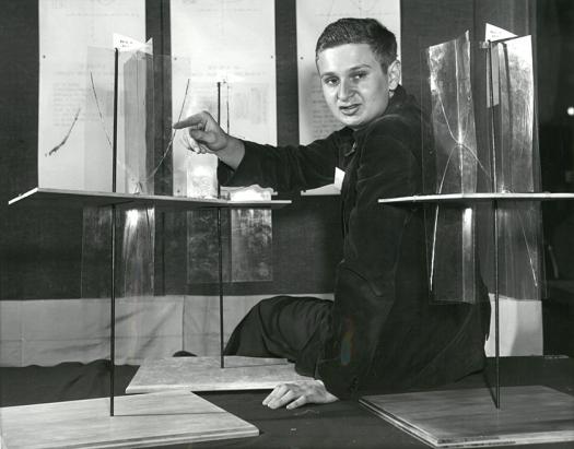 Frank Sandy with his project in the 1954 Science Talent Search.