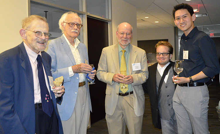 Society Chairman of the Board, H. Robert Horvitz (center), with STS Alumni at the reception. Society Chairman of the Board, H. Robert Horvitz (center), with STS Alumni at the reception.