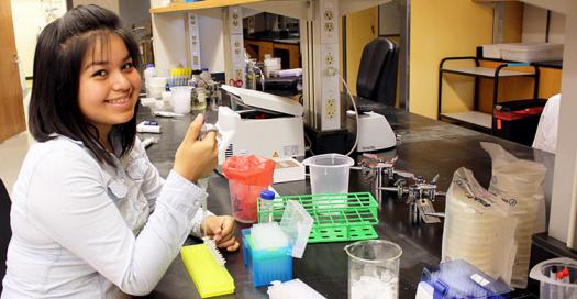 SOAR mentee Bernabe Becerra researches in a lab at Emory. Photo courtesy of Dr. Hickman.