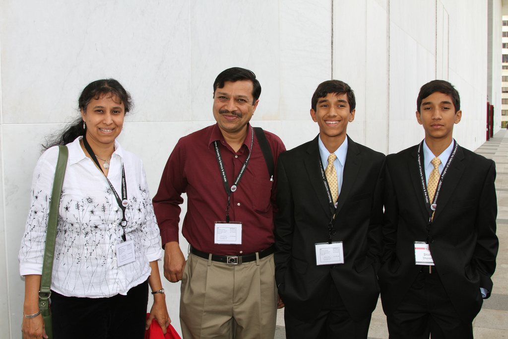 The Dholakia brothers with their parents at Broadcom MASTERS.