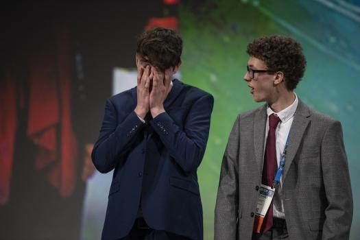 Richard Beattie and Dylan Bagnall overcome with emotion during Grand Award Ceremony