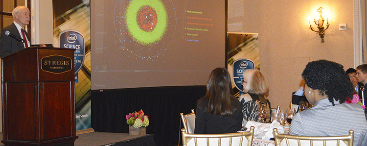 Dr. Grant Stokes announced that STS 2016 finalists would receive a minor planet named after them. Dr. Grant Stokes announced that STS 2016 finalists would receive a minor planet named after them. PHOTO COURTESY OF SOCIETY FOR SCIENCE & THE PUBLIC/MARLENA CHERTOCK.
