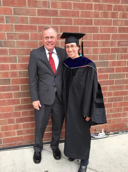 Kim Scott with her father at MIT's hooding ceremony.