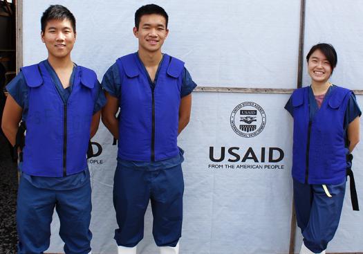 Kevin Tyan (left) and his cofounders, Katherine Jin and Jason Kang, won the USAID Fighting Ebola Grand Challenge and tested Highlight in the field in Liberia.