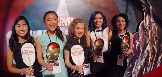 Janie (on the left) stands with the other challenge finalists at the movie premiere.