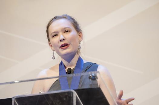 Rachel gives her Seaborg Award acceptance speech during the Regeneron STS 2019 Awards Gala