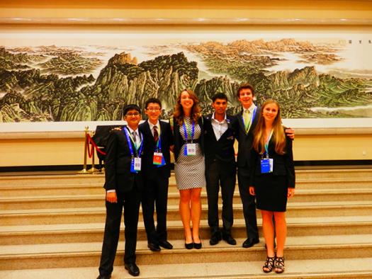 Sally Albright (third from the left) stands with other Intel ISEF finalists at the CASTIC Conference in Beijing, China.  