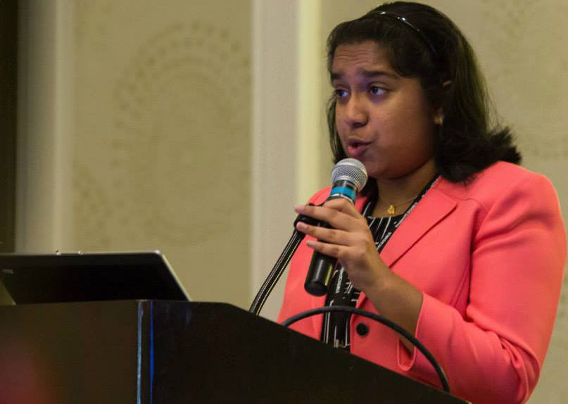 Pooja speaking at the National Gala.