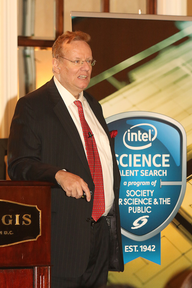 Steven Eastaugh offered advice to STS finalists as the competition began. Steven Eastaugh offered advice to STS finalists as the competition began. PHOTO COURTESY OF LINDA DOANE FOR SOCIETY FOR SCIENCE & THE PUBLIC.