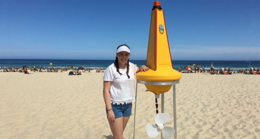 Maddison King invented a buoy that can alert swimmers to dangerous currents. This is an early prototype of her system.
