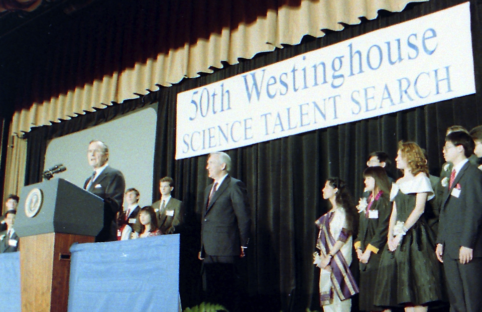 President George HW Bush with the 1991 Science Talent Search.