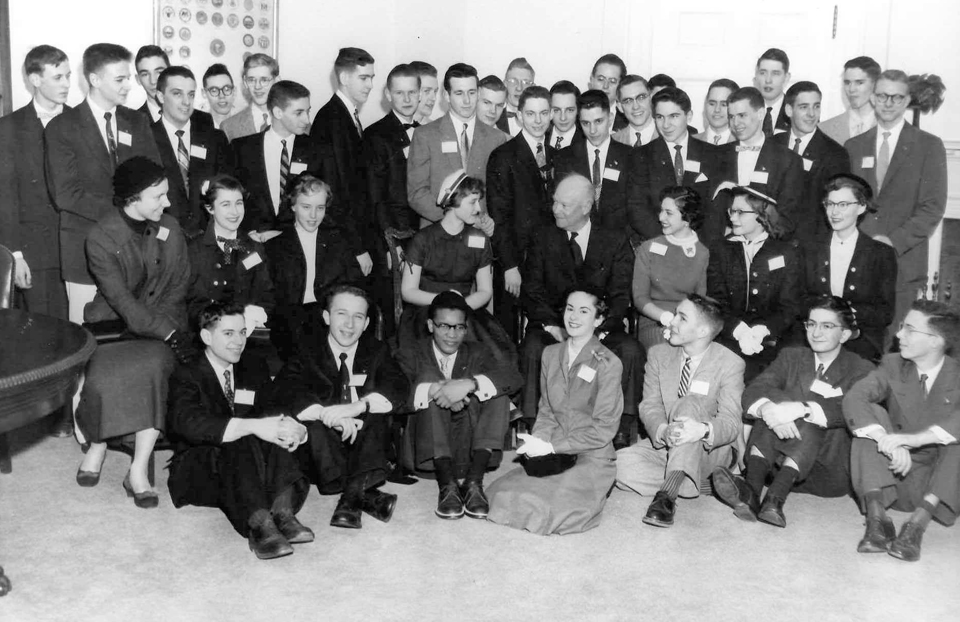 1955 Science Talent Search finalists at the White House with President Eisenhower. Westinghouse STS.