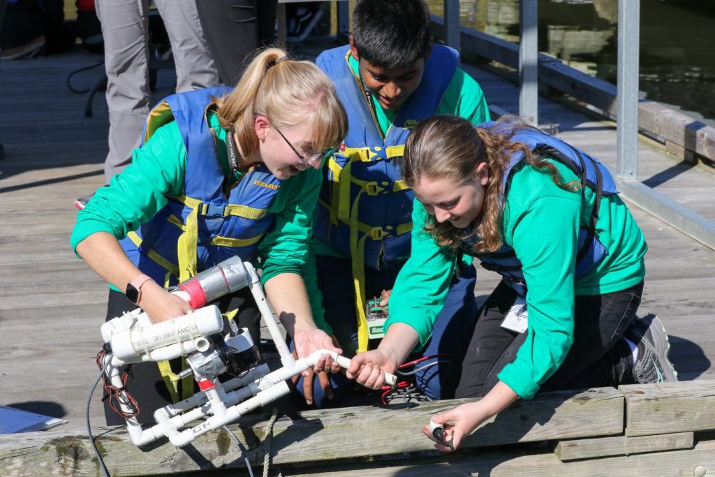 Alexis and her team deploy their remotely operated vehicle at the Smithsonian Environmental Research Center