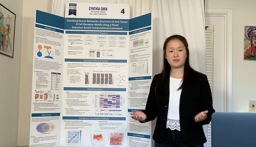 Cynthia Chen and her project, "Decoding Neural Networks: Discovery of Anti-Tumor B Cell Receptor Motifs Using a Novel Sequence-Based Computational Framework."