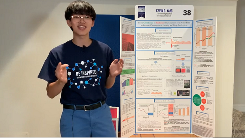 Kevin Yang and his project, "From Greenhouse to Redhouse: Development of an Advanced Film to Promote Photosynthetic Activity and Crop Production."