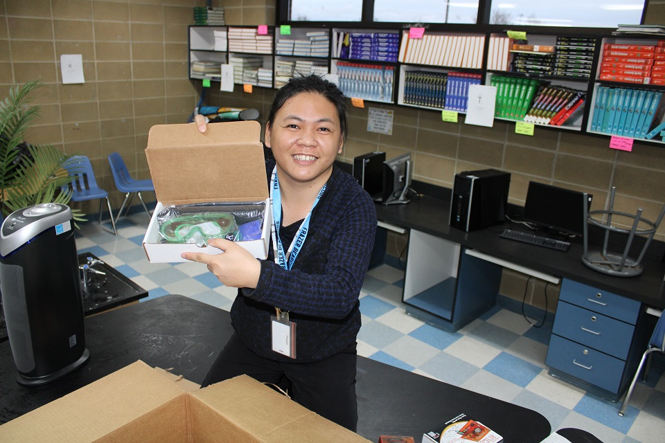 STEM Research Grantee's students showing off the STEM kit