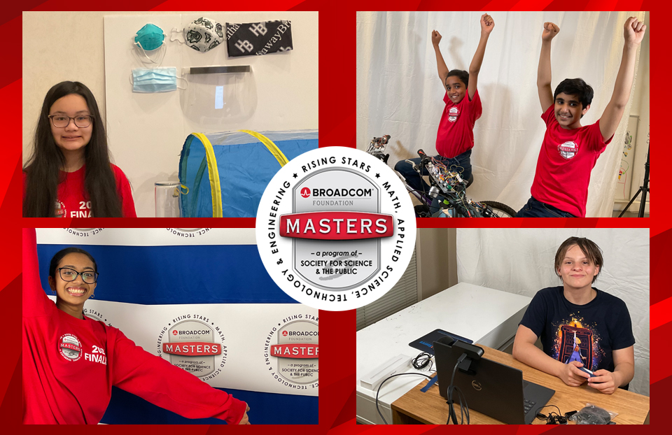 After unboxing, the finalists set up their workspaces for finals week. Pictured clockwise: Maya Tang, Ansh Sehgal and Avi Patel, Samhita Pokkunuri and Josephine Schultz.