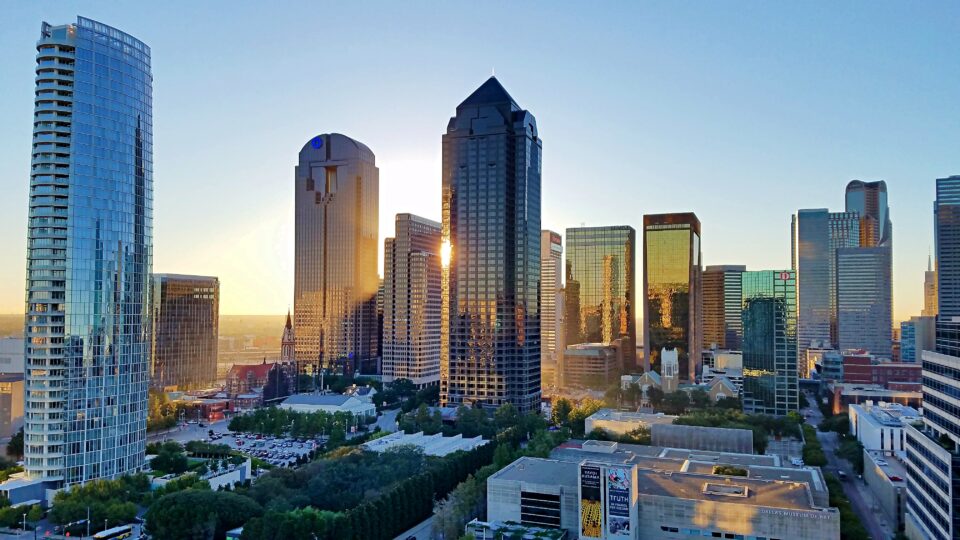 Dallas, Texas skyline over the arts district