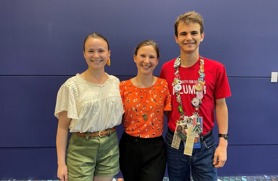 Three of the Dorminy siblings, Susie, Becky and Jonathan pose for a picture at Regeneron ISEF 2022 in Atlanta, Georgia.