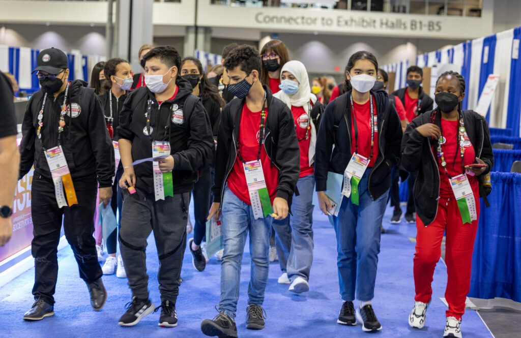 2022 Broadcom MASTERS International delegates explore the 2022 ISEF exhibit hall in Atlanta, Georgia