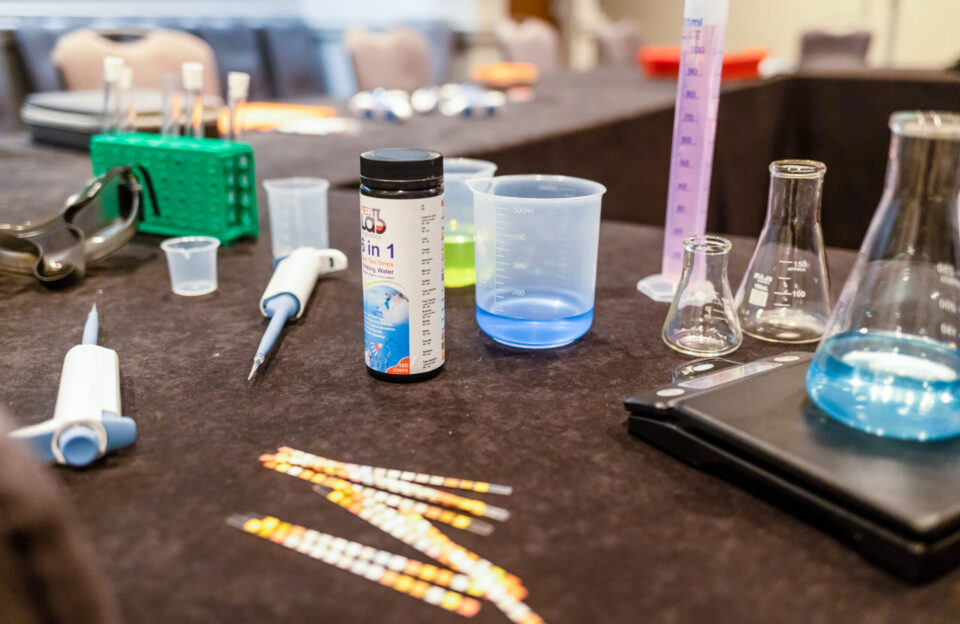 A pH level testing kit set up for use at the 2022 Middle School Research Teachers Conference