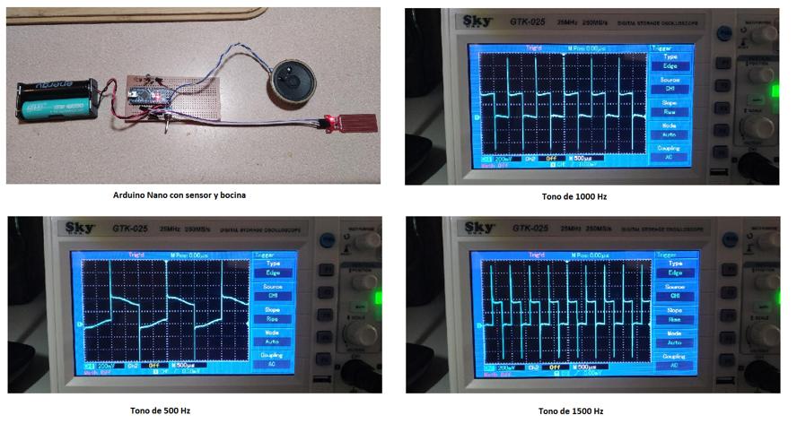 Images of Dalismar Marrero testing the sound frequency levels being emitted from her Arduino NANO.