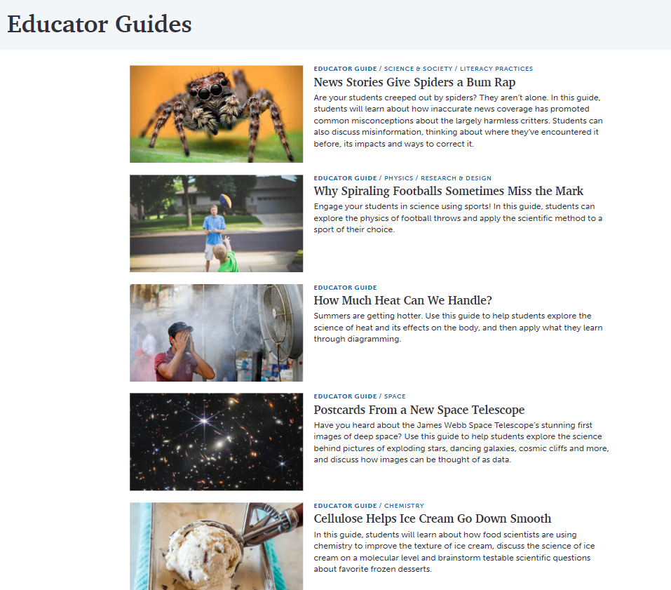 Science News Learning Educator Guides