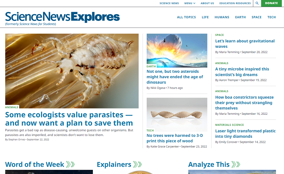 View the Science News Explores Homepage