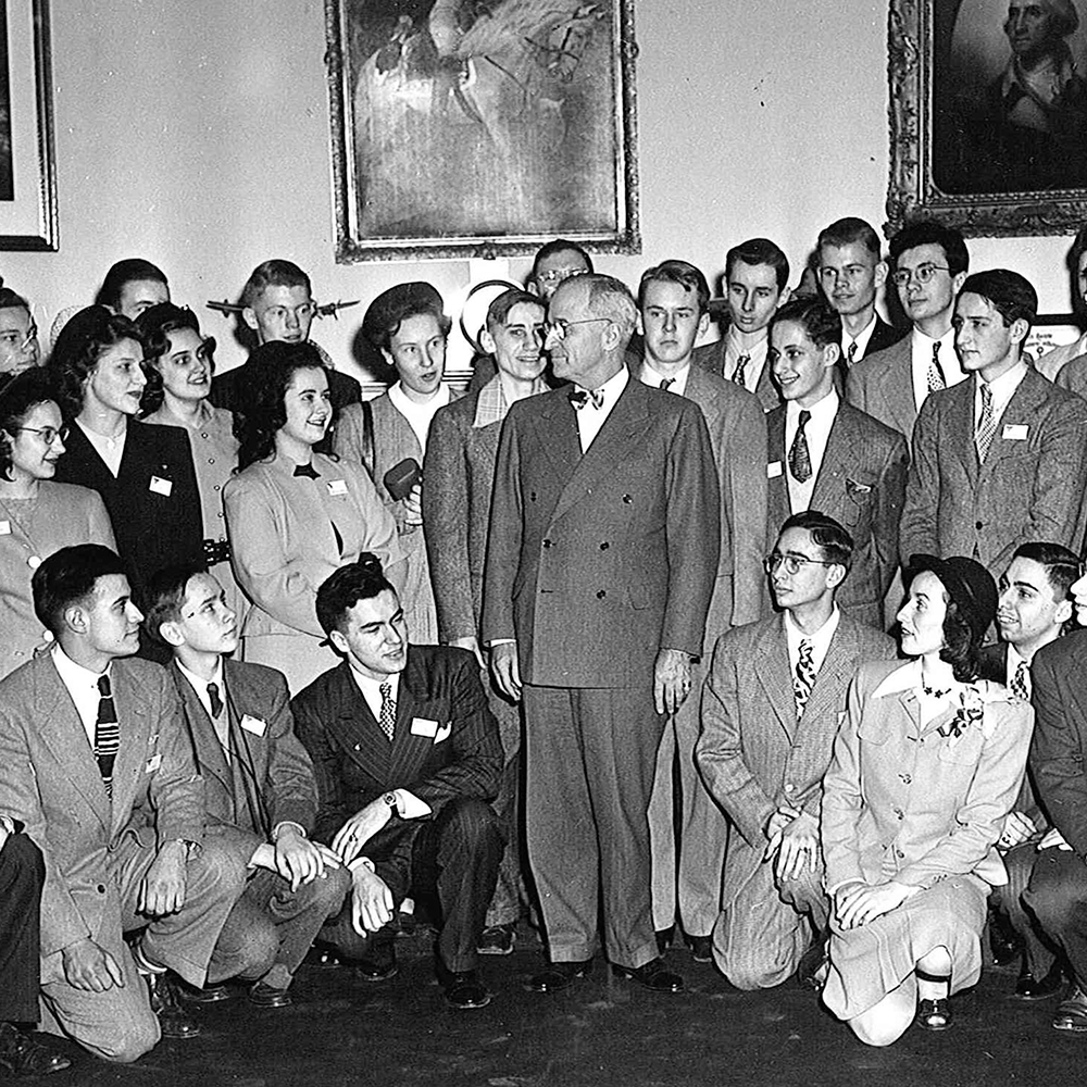 President Truman receives STS finalists in the Oval Office 