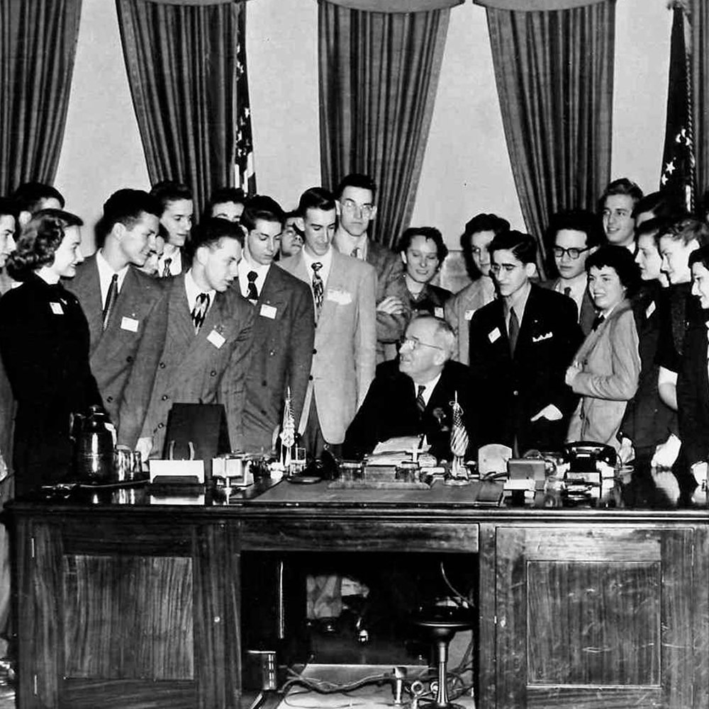 President Truman visits with STS finalists in the Oval Office 