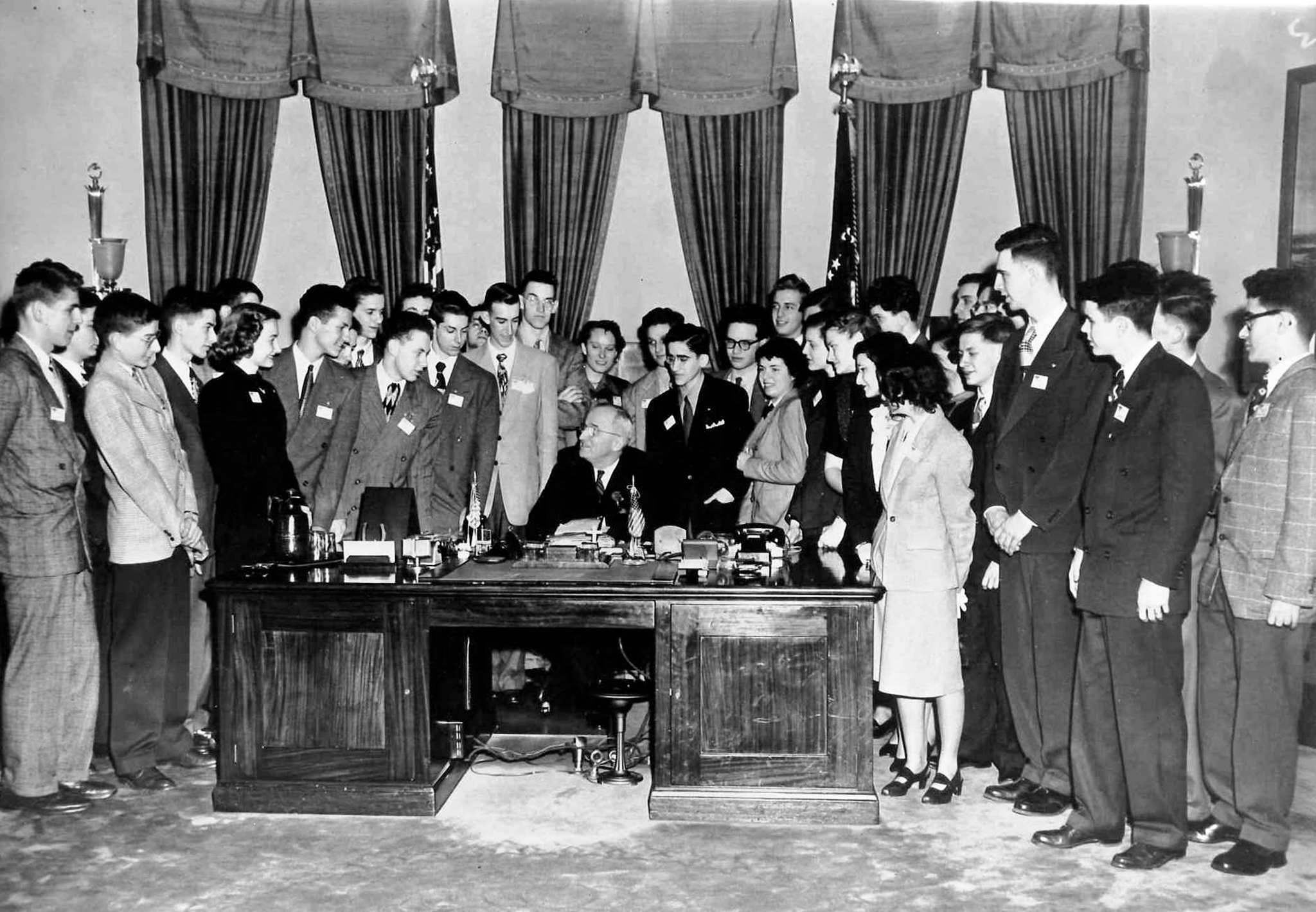 President Truman visits with STS finalists in the Oval Office 