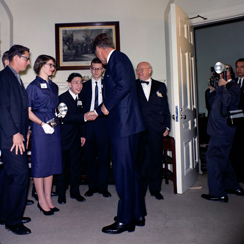 President Kennedy speaks to STS finalists