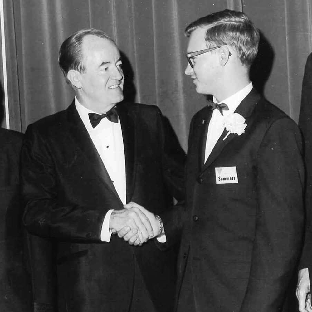 Vice President Humphrey congratulates STS winner Nevin Summers