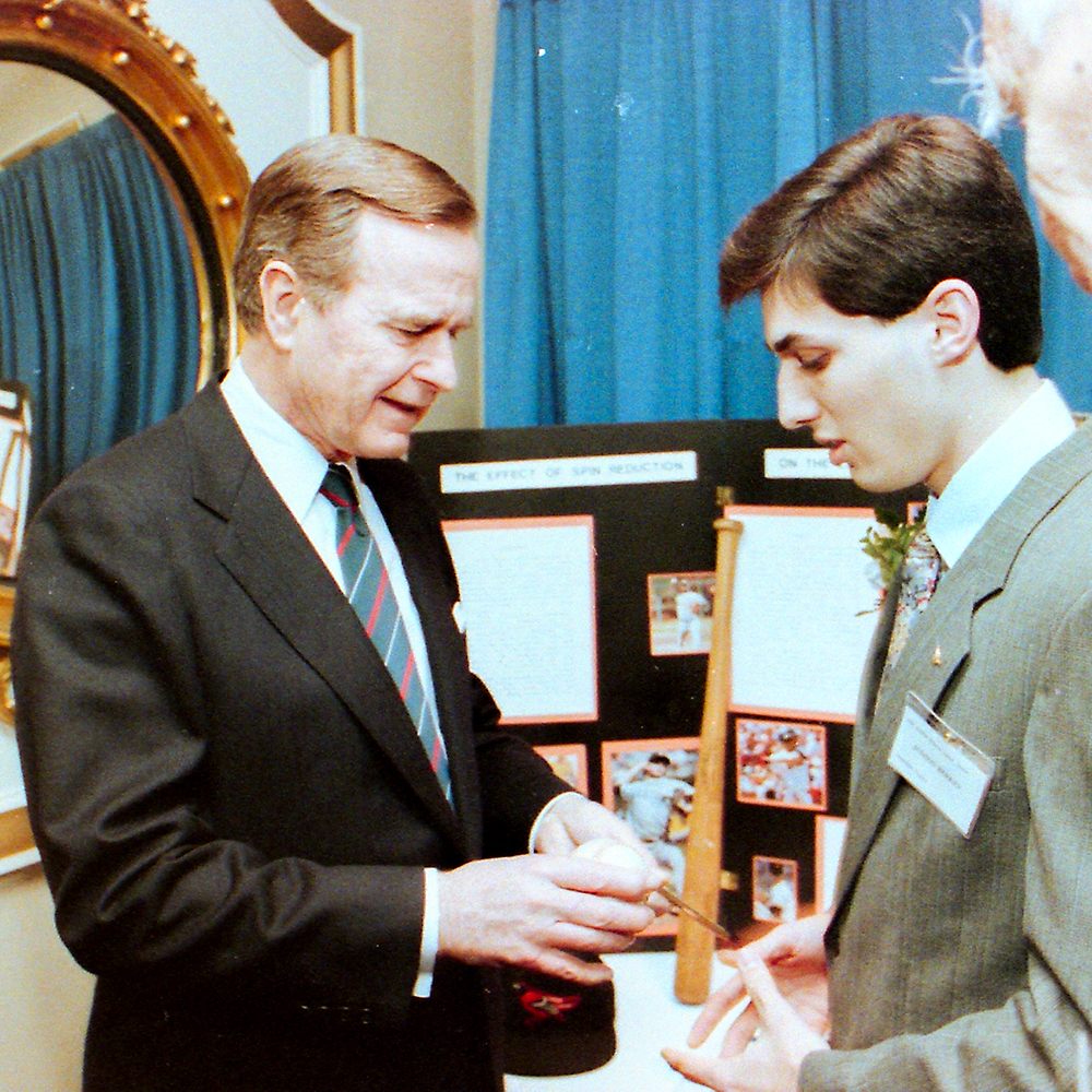 STS finalist Judson Berkey shows his project to President George H. W. Bush