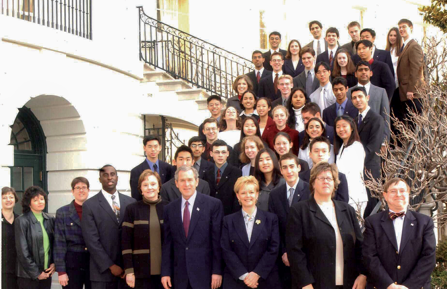President George W. Bush poses with STS finalists at the White House
