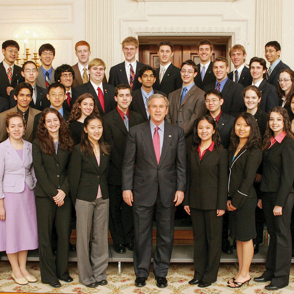 STS finalists take a group photo with President George W. Bush