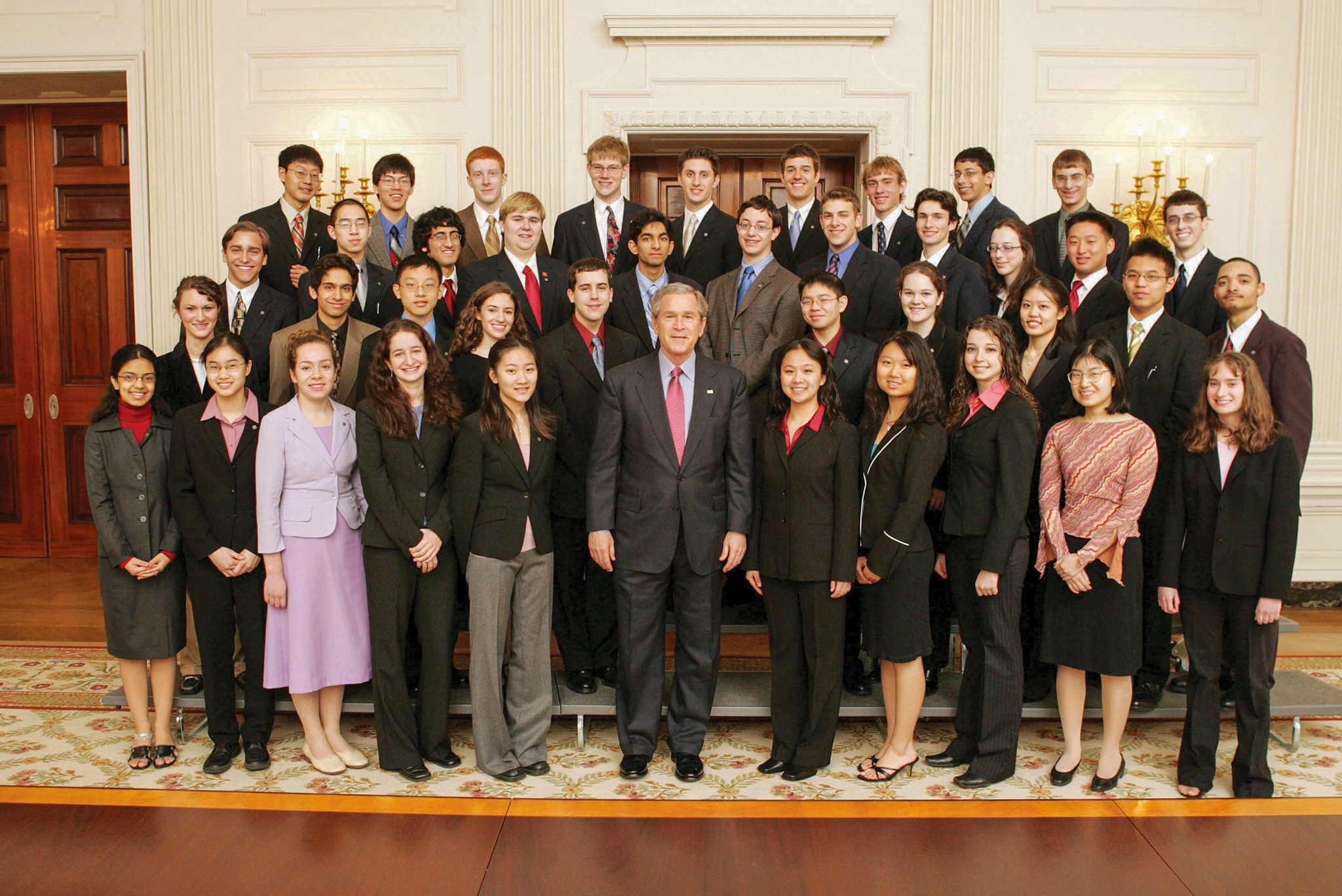 STS finalists take a group photo with President George W. Bush