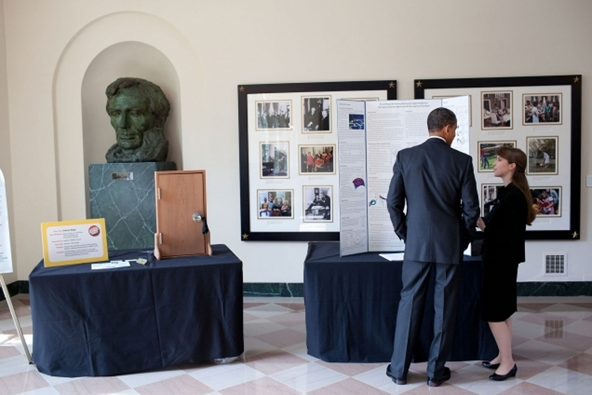 Erika DeBenedictus discusses her research with President Obama