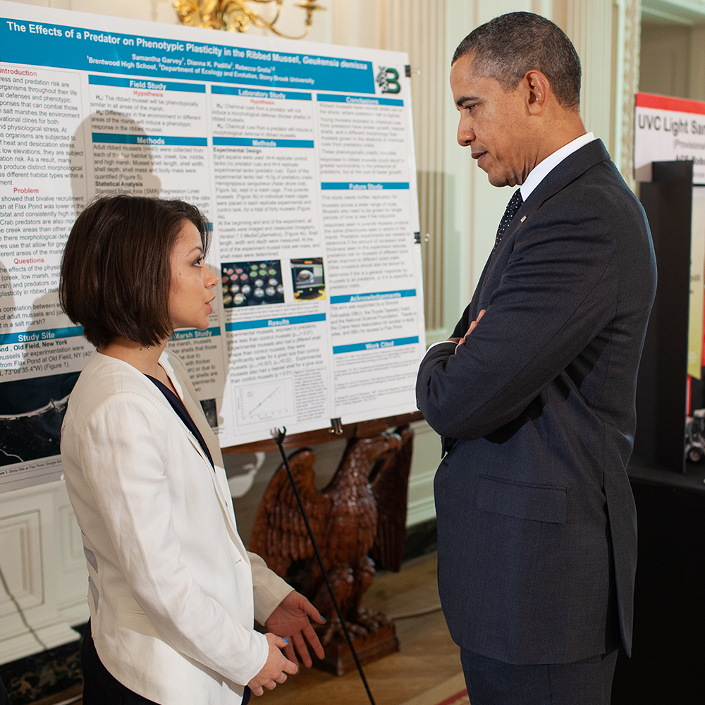 Samantha Garvey explains her research to President Obama