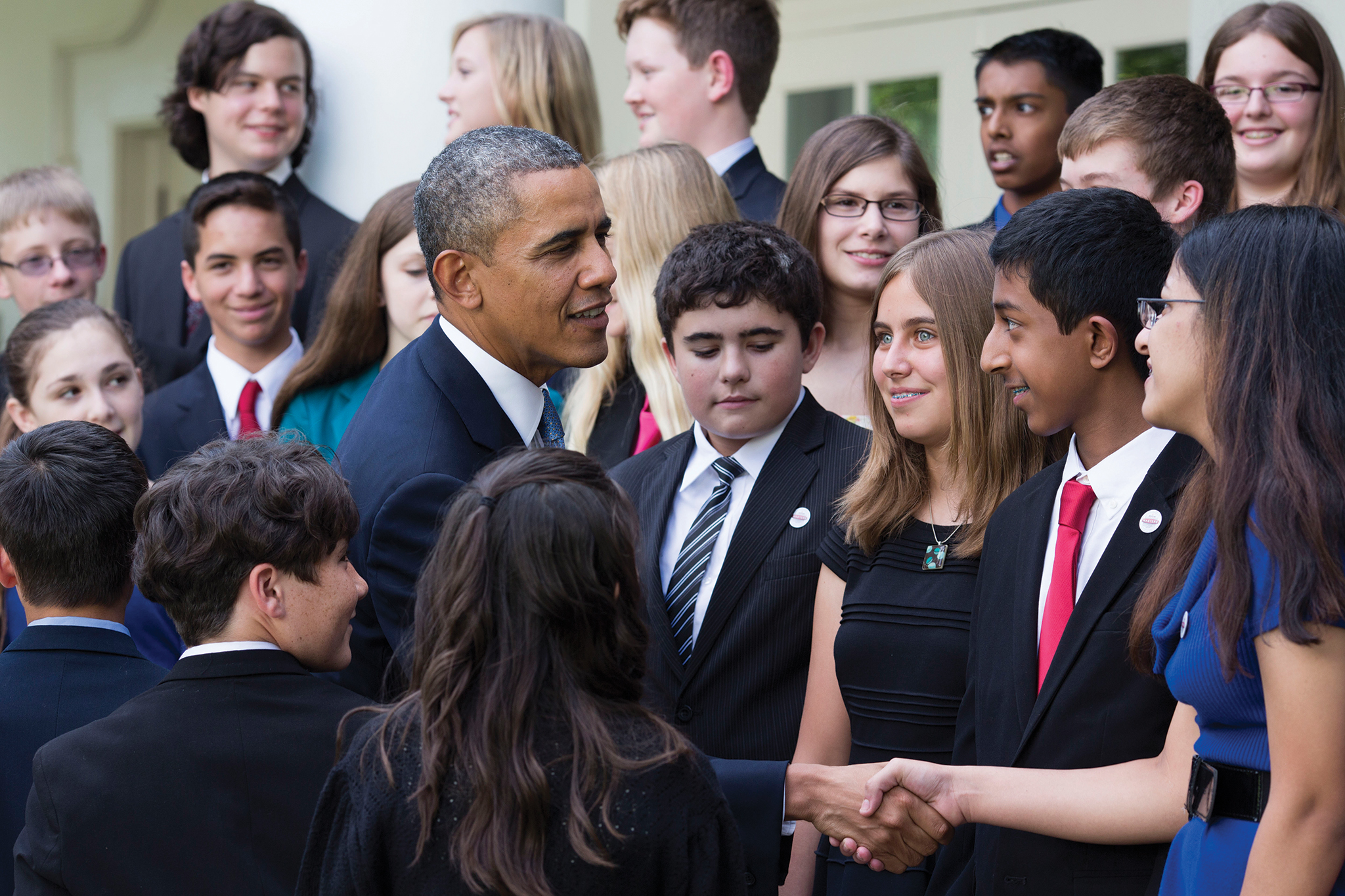 President Obama greets Broadcom MASTERS finalist Smita Mohindra